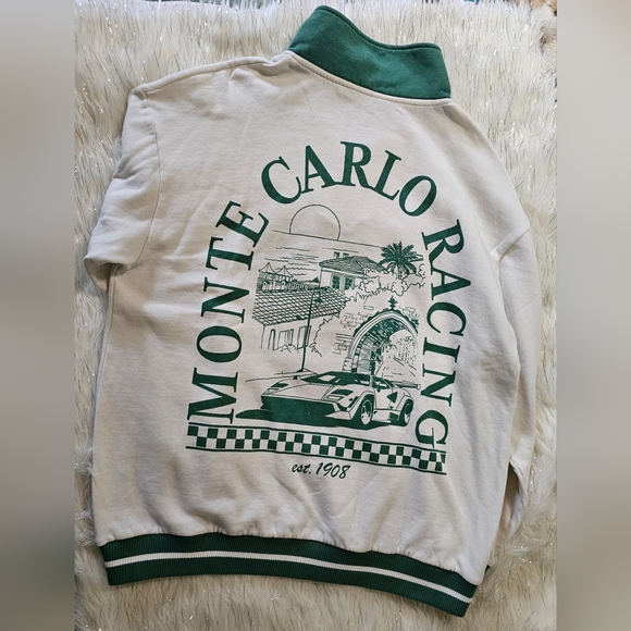 Zoe + Liv Cream and Green Racing Sweatshirt Sz XL Soft And Chic - Picture 3 of 4